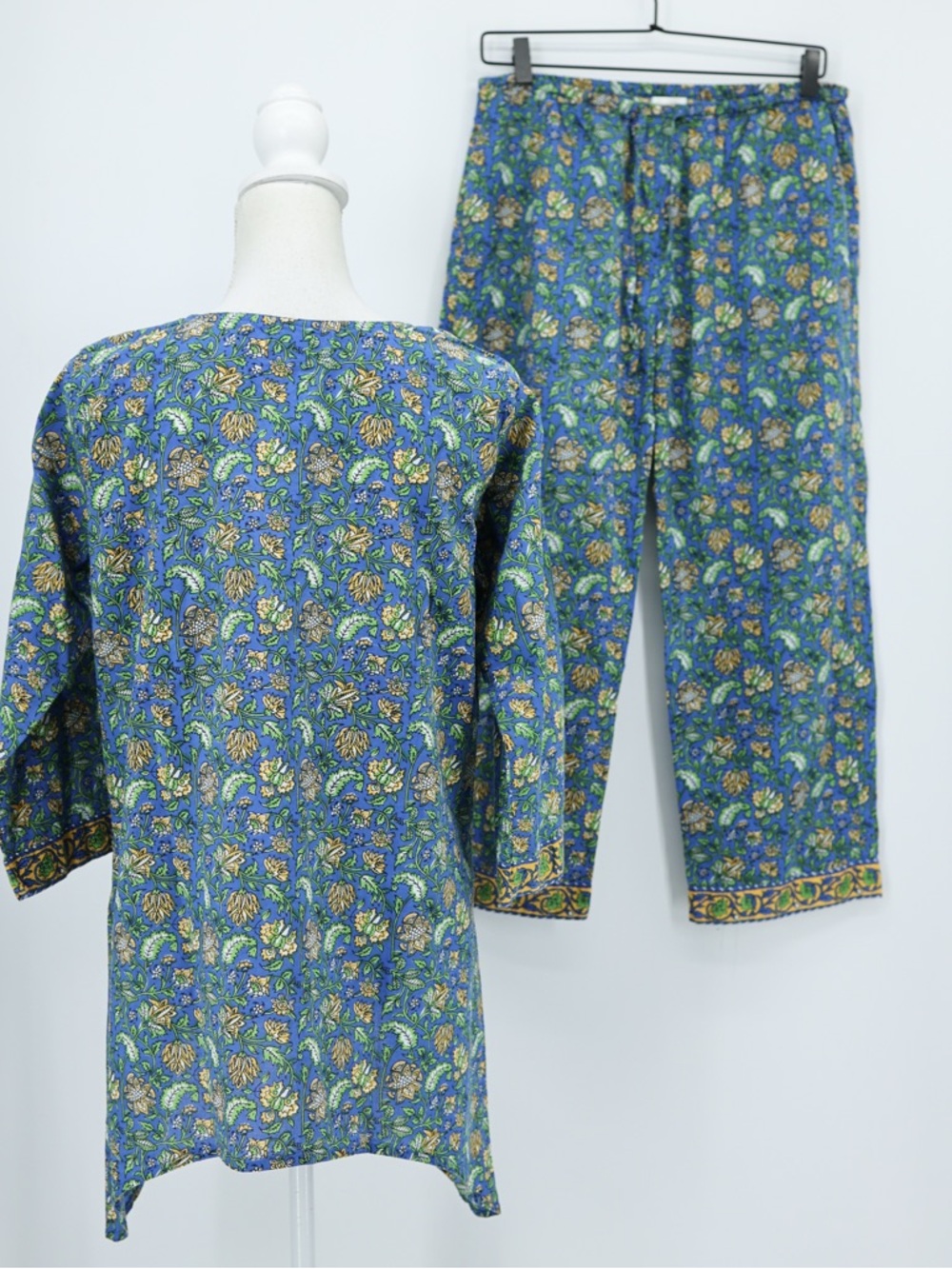 Signals Cotton 2 Piece Pants Set Tunic Pants Blue Floral Boho Resort Wear XL L - Picture 3 of 14